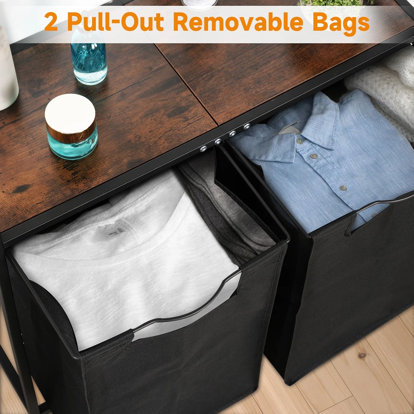 Laundry basket 2 hand fan Laundry Collector with Storage, Laundry Box, Oxford Fabric Laundry Bag Extendable Detachable Frame