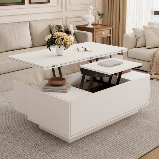 Modern white coffee table with double lifting mechanism, hidden storage spaceload-bearing up to 50 kg,Suitable for living room