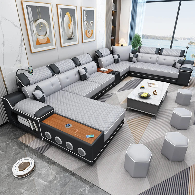 New multi-functional sofa simple modern living room large corner removable and washable technology cloth sofa combination