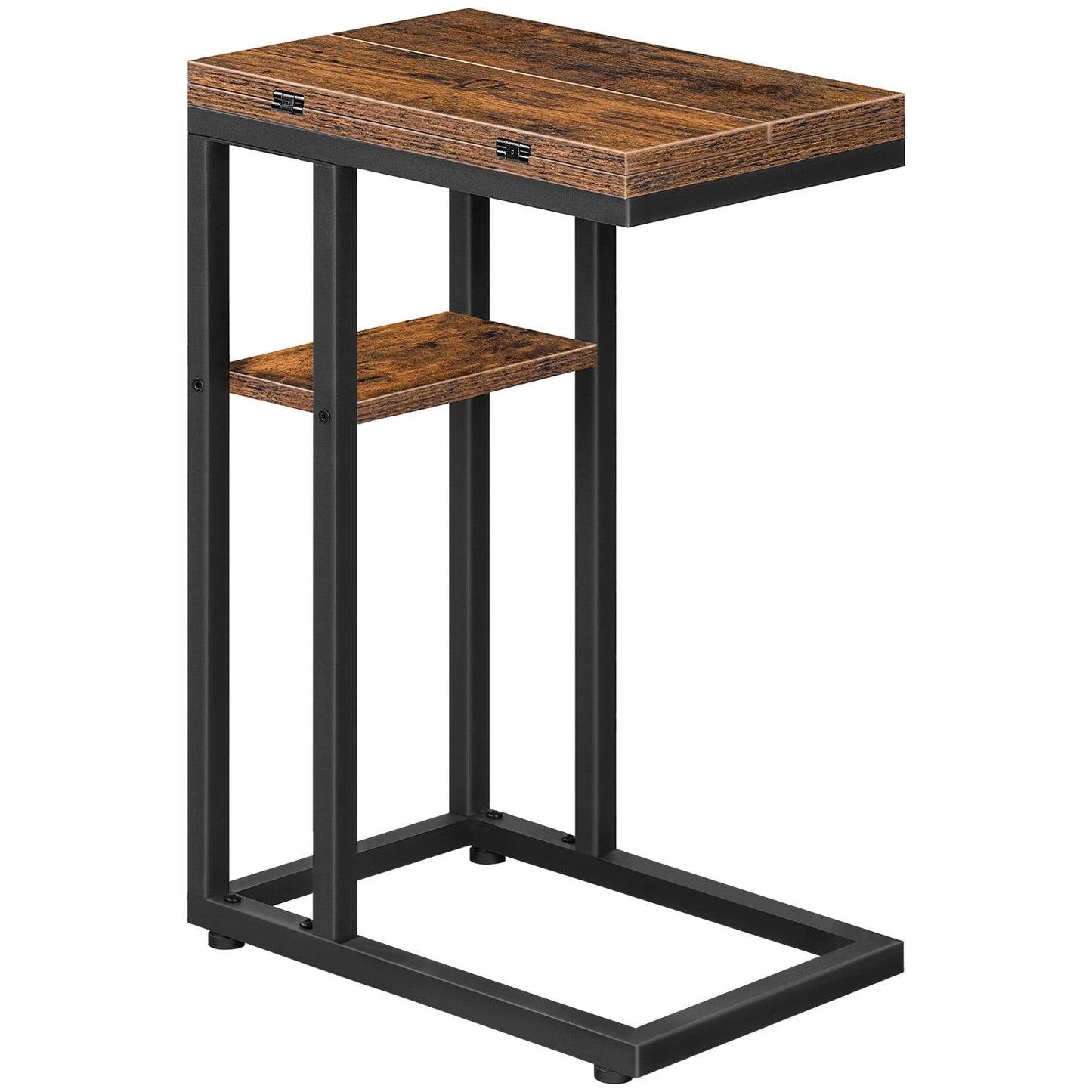HOOBRO C-Form Side Table Folding Sofa Table Coffee Table Snack Table with Storage Shelf Slim Bedside Table For Livingroom Bedrom