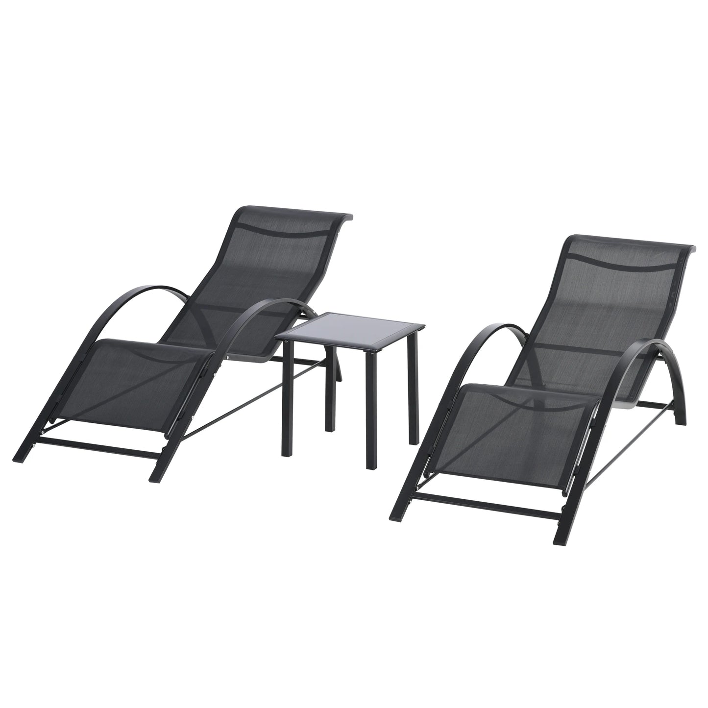 Outsunny 2 garden loungers 59x169x66cm with coffee table 41x41x45cm Patio