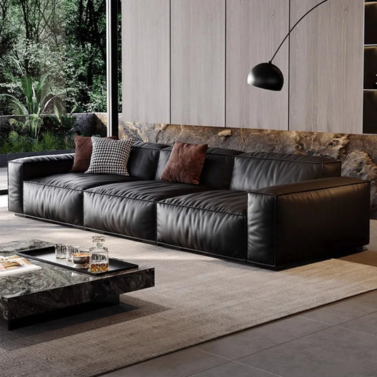 Family Italian Living Room Sofas Genuine Leather Sectional Apartment Relaxing Sofa Elegant Comfortable Muebles Home Furniture