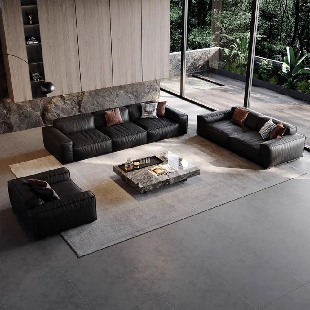 Family Italian Living Room Sofas Genuine Leather Sectional Apartment Relaxing Sofa Elegant Comfortable Muebles Home Furniture