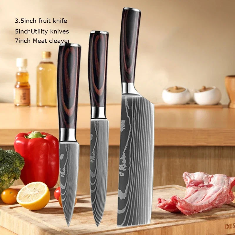 Damascus Chef's Knife Kitchen Knives Set Professional Boning Knife Meat Cleaver Utility Knife Japanese Santoku Knife with Cover