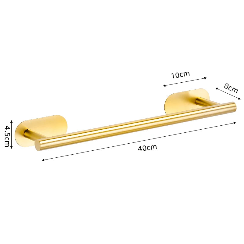 No Drilling Stainless Black Silver Towel Bar Self-adhesive Hook Paper Holder Towel Ring Brushed Gold Bathroom Accessories Set