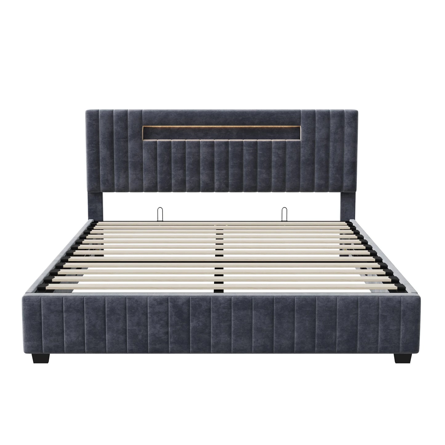 Anajqaqia Upholstered Double Bed with Storage Space, with Led Light, 140x200cm 160x200cm Gray