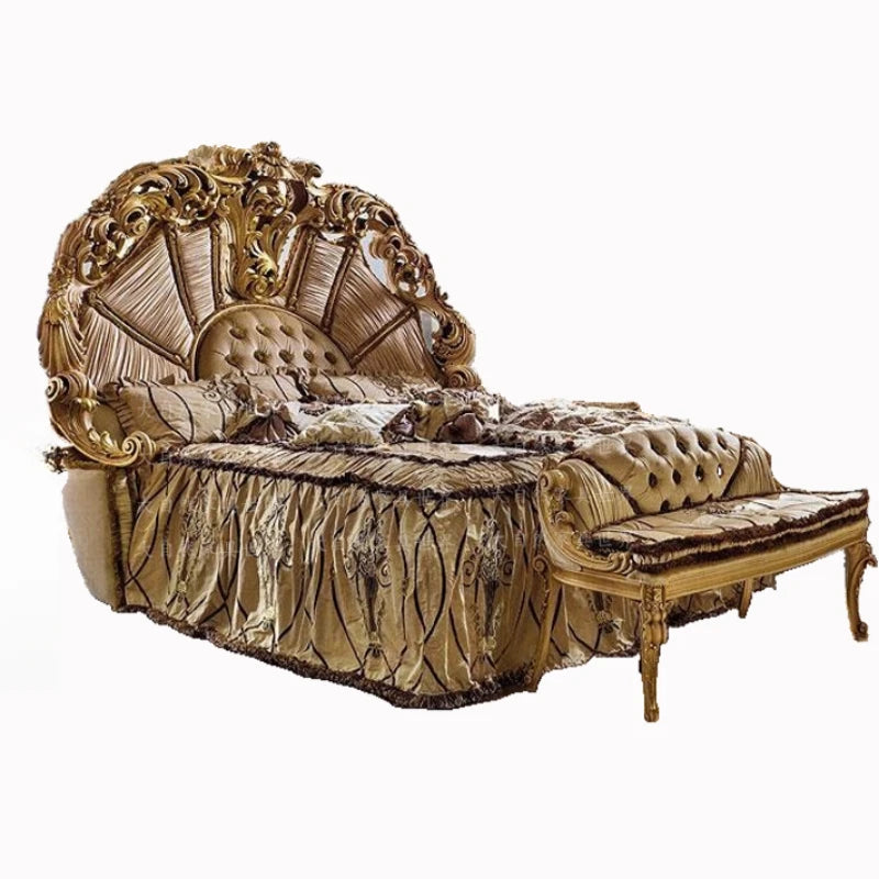 European Luxury Double Bed Carving Court Queen Lounge Bedroom Bed Design Aesthetics Comfortable Wedding Muebles Home Furniture