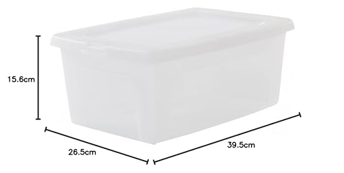 Iris Ohyama, Set of 14 5 Litre Clear Stackable Storage Boxes Living Room Bedroom - Modular Clear Box MCB-5 - Transparent
