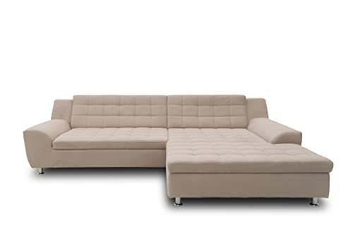 DOMO. collection Merida Corner Sofa, Sofa with Sleep Function in L-Shape, Corner Couch with Bed Box, Sofa Bed 304 x 200 x 84 cm (W x D x H), Beige