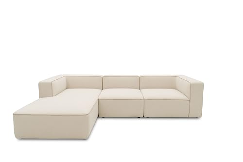 DOMO. collection Adrian Modular Sofa, 3-Seater Made of 2 x Corner Chairs and 1 x Chair, Big Sofa, Module Couch, 3 Upholstery Elements, 3-Seater Couch, 301 x 108 x 69 cm (W x D x H), Cream
