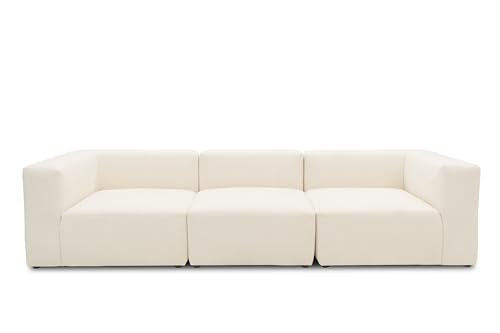 DOMO. collection Adrian Modular Sofa, 3-Seater Made of 2 x Corner Chairs and 1 x Chair, Big Sofa, Module Couch, 3 Upholstery Elements, 3-Seater Couch, 301 x 108 x 69 cm (W x D x H), Cream