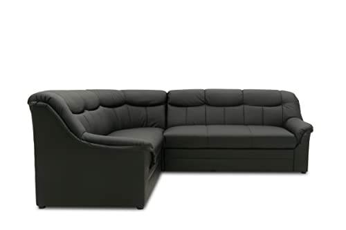DOMO. collection Berlin Corner Sofa, Timeless Leather Corner Sofa with High-Quality Spring Core Padding, L-shaped Faux Leather, Couch 205 x 250 x 89 cm, Black