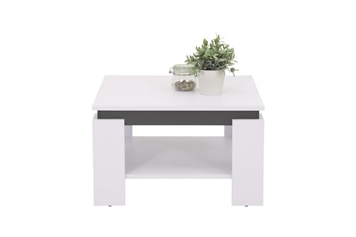 Hela Tische, Tim Coffee Table, Square Sofa Table, Melamine-Coated Wood Material, Coloured Table Wreath, Concrete Look/Anthracite, 68 x 68 x 41 cm