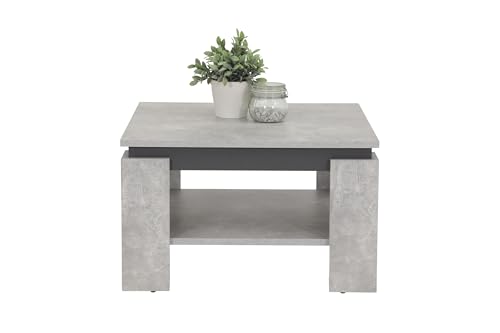 Hela Tische, Tim Coffee Table, Square Sofa Table, Melamine-Coated Wood Material, Coloured Table Wreath, Concrete Look/Anthracite, 68 x 68 x 41 cm
