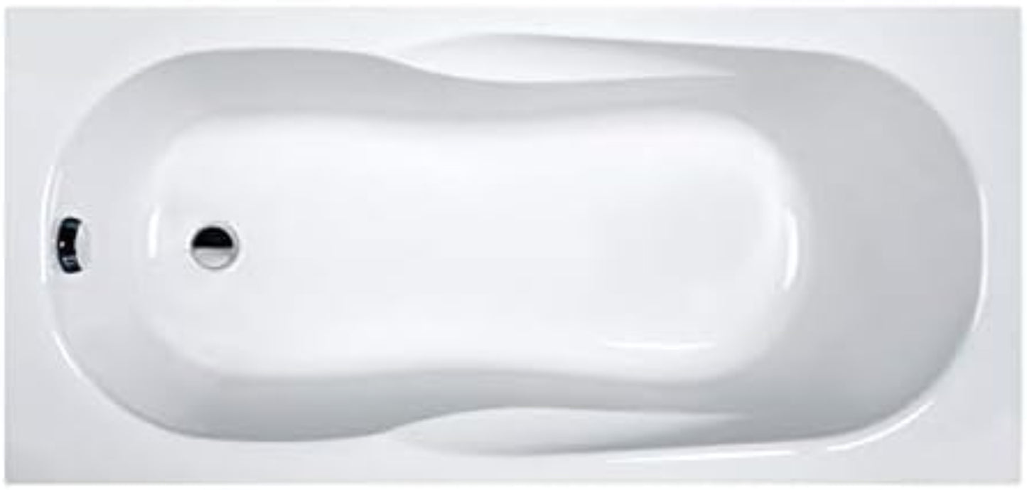 VBChome Bathtub 160 x 70 cm White Acrylic Space for LED Lighting Polystyrene Support Bath Support Siphon Tub Rectangular White Design Modern Drain Fitting in Chrome