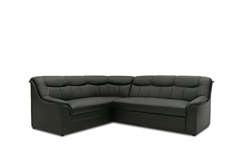 DOMO. collection Berlin Corner Sofa, Timeless Leather Corner Sofa with High-Quality Spring Core Padding, L-shaped Faux Leather, Couch 205 x 250 x 89 cm, Black