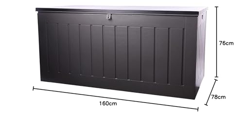 Olsen & Smith 270L Large Capacity Outdoor Garden Storage Box with Padlock Plastic Shed - Weatherproof and Stand Up with Wood Effect Chest (270L, Black)