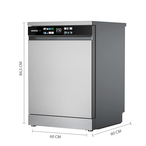 Cecotec Dishwasher 60 cm - Freestanding Bolero Aguazero 6210 Inox D. 15 Cutlery, Energy Efficient, XXL Fullcolour Display, Third Compartment, 14 Programmes, Dual Zone Wash, Adjustable Compartment,