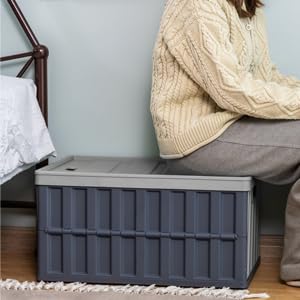 Citylife Set of 4 64 L Folding Box with Lid, Foldable Camping Box, Collapsible Storage Bins for Organising Large Heavy Outdoor, Bathroom, Kitchen, Office, Living Room (Grey)