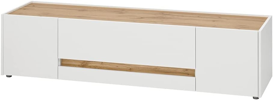 Lomadox TV Wall Unit 4 Pieces with LED Lighting in White with Wotan Oak Panels W x H x D Approx. 310 x 197 x 45 cm