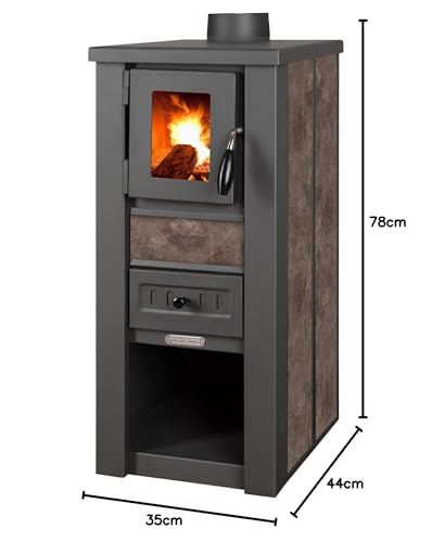 ProTermo Lava Ceramic Wood Stove - 6.5 kW Heating Output - 35 x 44 x 78 cm Wood Stove with Fireclay Blocks [Energy Efficiency Class A] with Viewing Window Wood Fireplace