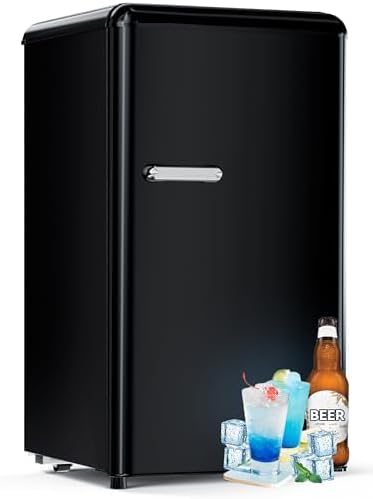 Devoko Fridge with Freezer, 75 L Retro Design Mini Fridge Small, Adjustable Thermostat, Quiet, Suitable for Home, Office and Hotel, Black