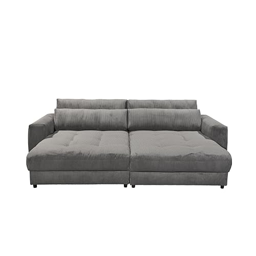 Barura Big Sofa in Corduroy Look, Ash - Comfortable Living Room Couch with Large Lying Surface - 292 x 90 (74) х 194 cm (W x H x D)