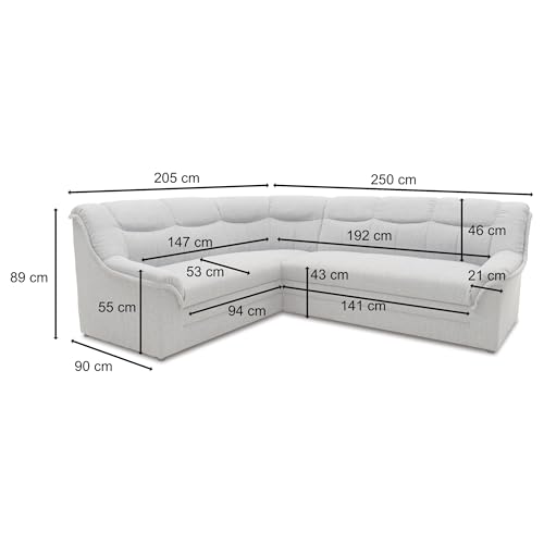 DOMO. collection Berlin Corner Sofa, Timeless Leather Corner Sofa with High-Quality Spring Core Padding, L-shaped Faux Leather, Couch 205 x 250 x 89 cm, Black