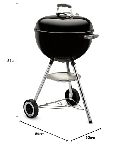 Weber Compact Kettle Charcoal Grill, Diameter 47 cm Grill Area, BBQ Grill with Porcelain Enamelled Lid and Kettle, Tripod Stand & Wheels, Chrome-Plated Cooking Grate, Black (1221004)