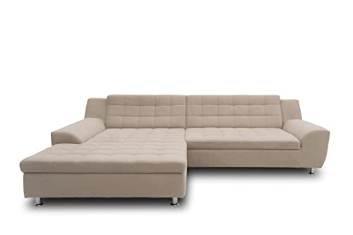 DOMO. collection Merida Corner Sofa, Sofa with Sleep Function in L-Shape, Corner Couch with Bed Box, Sofa Bed 304 x 200 x 84 cm (W x D x H), Beige