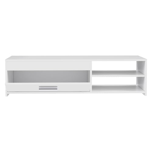 Forte TREBBIA TV Cabinet 150 160 Modern Cabinet with 2 Drawers Lowboard TV Rack Wood Composite Concrete Look Dark Grey/White High Gloss 152.7 cm Wide x 46.7 cm High x 51.7 cm Deep