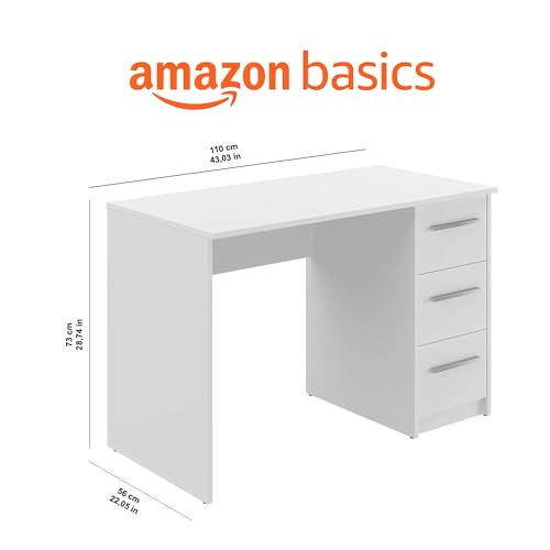 Amazon brand - Movian Idro modern desk, computer desk with 3 drawers, 56 x 110 x 73.5, white