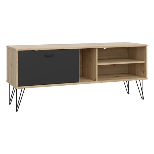 Forte TREBBIA TV Cabinet 150 160 Modern Cabinet with 2 Drawers Lowboard TV Rack Wood Composite Concrete Look Dark Grey/White High Gloss 152.7 cm Wide x 46.7 cm High x 51.7 cm Deep