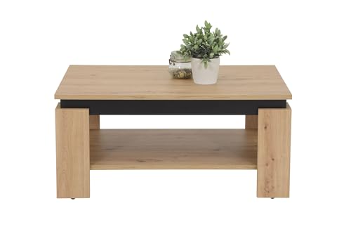 Hela Tische, Tim Coffee Table, Square Sofa Table, Melamine-Coated Wood Material, Coloured Table Wreath, Concrete Look/Anthracite, 68 x 68 x 41 cm