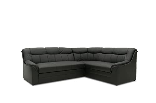 DOMO. collection Berlin Corner Sofa, Timeless Leather Corner Sofa with High-Quality Spring Core Padding, L-shaped Faux Leather, Couch 205 x 250 x 89 cm, Black