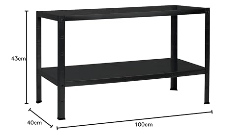 Schulte Regalwelt Boltless Shelving Unit with 2 PowerMAX Shelves, 65 kg Load Capacity, 43 x 100 x 35 cm (H x W x D), Black Structure, Storage Shelf, Workshop Shelf, Basement Shelf, Garage Shelf, Metal