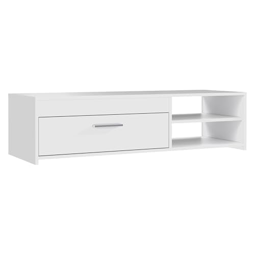 Forte TREBBIA TV Cabinet 150 160 Modern Cabinet with 2 Drawers Lowboard TV Rack Wood Composite Concrete Look Dark Grey/White High Gloss 152.7 cm Wide x 46.7 cm High x 51.7 cm Deep