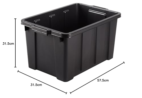 Iris Ohyama, 100L Plastic Storage Box with Heavy Duty Lid, Set of 2, Black, Stackable, Garage Shelves, Moving Moving Plastic Tool Box Storage Box UTB-27