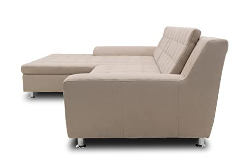 DOMO. collection Merida Corner Sofa, Sofa with Sleep Function in L-Shape, Corner Couch with Bed Box, Sofa Bed 304 x 200 x 84 cm (W x D x H), Beige