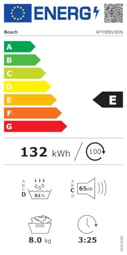 Bosch Series 6 WQG235D00 Heat Pump Dryer for 8 kg of Laundry, A+++, 176 kWh/Year, AutoDry, Anti Vibration Design, Sensitive Drying System, Environmentally Friendly Coolant, White