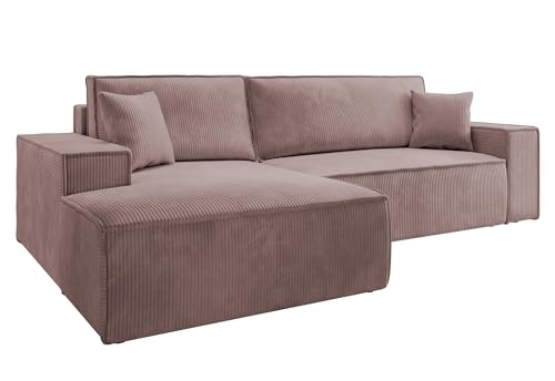 Selsey Sofa Corner Sofa Bed Couch with Storage Space Sleep Function Easy Care Polyurethane Foam L Shape Right Farese Beige Corduroy Look
