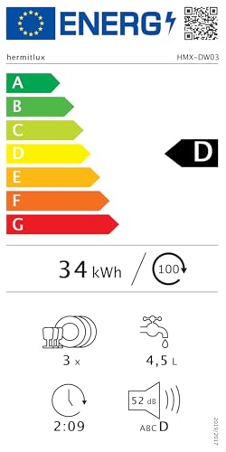 Hermitlux Tischgeschirrspüler, mini spülmaschine mit 7+3 Programme, 5 Maßgedecken, 5L Wassertank, Startverzögerung und Kindersicherung