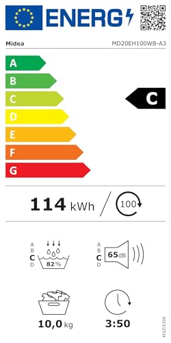 Midea MD20EH80WB-A3 Heat Pump Dryer, 8 kg, Energy Class C, UV Hygiene, Wrinkle Protection, Gentle Care, Auto Dry, Wool Care, Refreshing, Remote Control, Delay Start, White [Energy Class A+++]