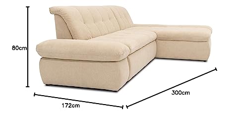 DOMO. collection Moric Corner Sofa, L-Shaped, Corner Sofa, L-shaped, 300 x 172 x 80 cm (W x D x H), Beige