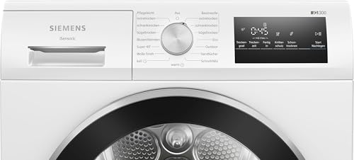 Siemens WT45HV0EM iQ300 Heat Pump Dryer, 8 kg, autoDry, super40 Programme, 63 dB, Touch LED Display, SoftDry, Outdoor Program, EasyClean Filter, Child Lock, White