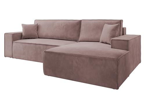 Selsey Sofa Corner Sofa Bed Couch with Storage Space Sleep Function Easy Care Polyurethane Foam L Shape Right Farese Beige Corduroy Look