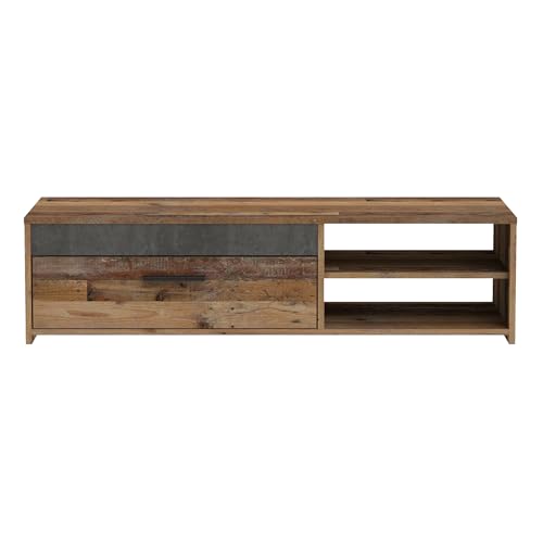 Forte TREBBIA TV Cabinet 150 160 Modern Cabinet with 2 Drawers Lowboard TV Rack Wood Composite Concrete Look Dark Grey/White High Gloss 152.7 cm Wide x 46.7 cm High x 51.7 cm Deep