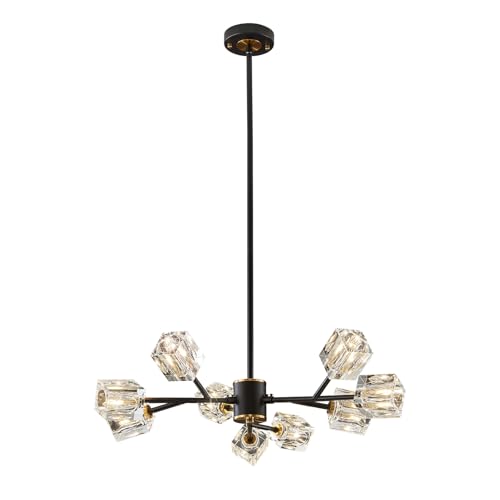 Crystal Ceiling Light, Modern Black and Gold Ceiling Lamp, 8 Lights Design, K9 Crystal Chandelier, Semi-Flush Luxury Ceiling Light for Bedroom, Living Room and Dining Room