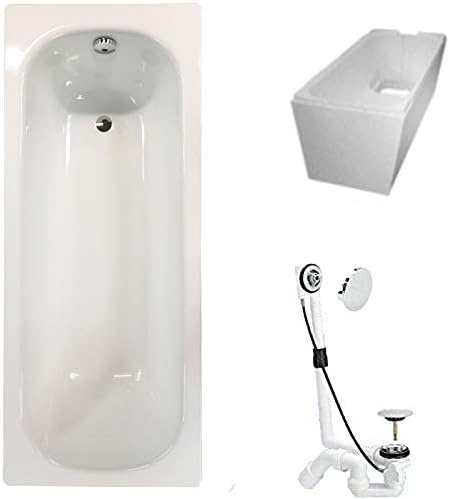 Complete Steel Bath Set 160 x 70 cm + Bath Support + Drain Fitting White