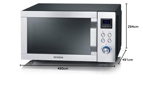 SEVERIN MW 7774 Microwave with Grill and Hot Air Function 3-in-1 for Defrosting, Cooking and Heating, Microwave with Turntable, Brushed Stainless Steel/Silver